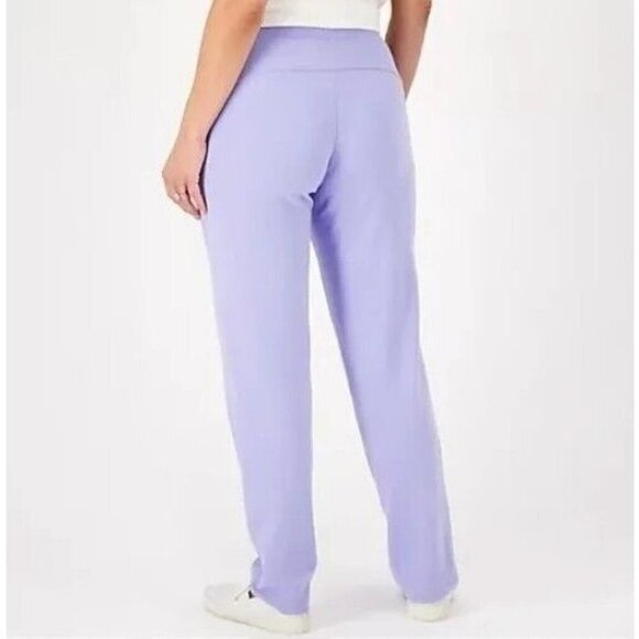 Denim & Co. Active Petite French Terry Straight Leg Pant Periwinkle Petite,M - Picture 2 of 2